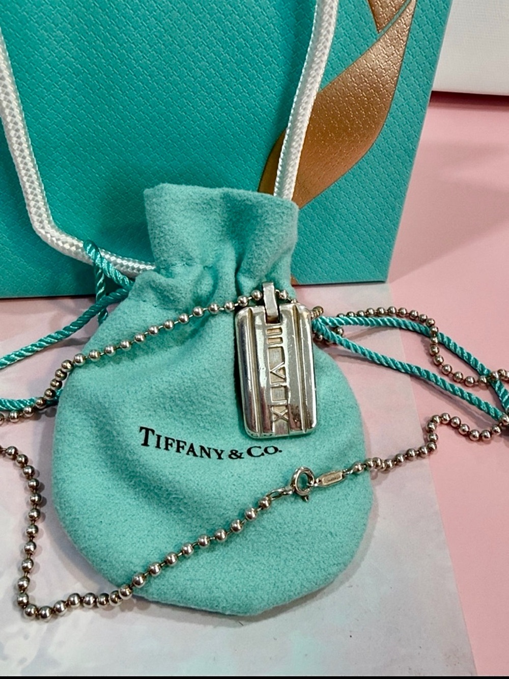 ✨Tiffany & Co. Atlas 925 Sterling Roman Numeral Dog Tag Pendant Necklace✨